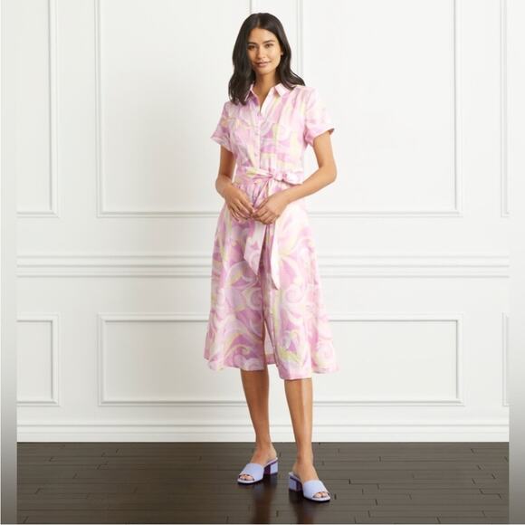 HILL HOUSE The Lily Dress Candy Kaleidoscope Linen Midi Short Sleeve Sz XXS NEW - Picture 3 of 7